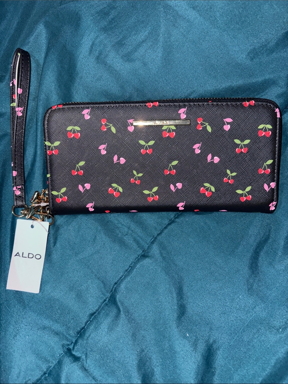 ALDO Black Cherry Motif Wristlet Wallet